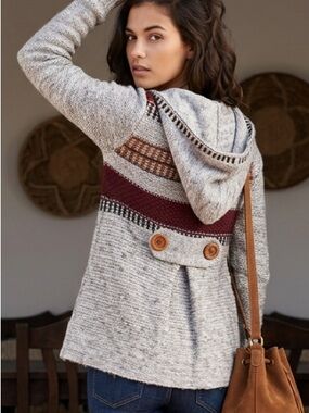Gray Baby Doll Hooded Cardigan Sweater Size Medium